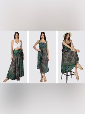Joob Joob Women's 2 in 1 Boho Long Maxi Skirt Midi Dress Bohemian Loose Flowing
